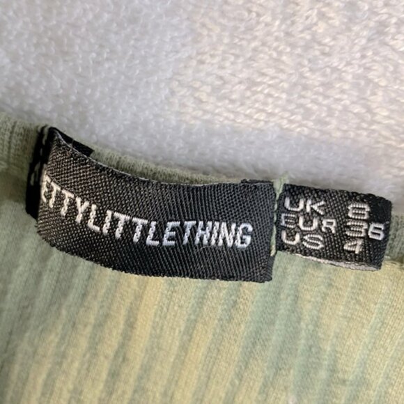 SOLD-Pretty Little Thing Green Ribbed Button Up Bra Top Crop Top 4 - Picture 5 of 14